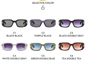 Detailansicht der sechs Farbvarianten der Vintage-Sonnenbrille mit goldenen Scharnieren