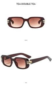 Detailansicht der quadratischen Sonnenbrille in Tee-Farbe mit Metallakzenten