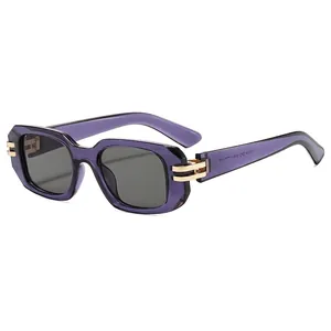 Retro-Sonnenbrille mit lila Harzrahmen und goldenen Metallelementen für Damen