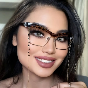 Occhiali anti luce blu cat-eye tartarugati con catena dorata alla moda