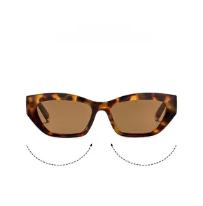 Front view of retro tortoiseshell cat-eye sunglasses with brown lenses on white background