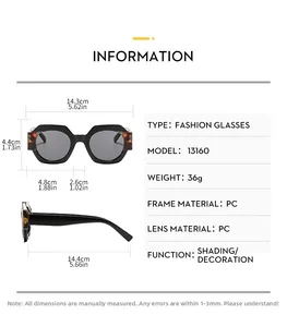 Detailed specs of polygon sun glasses with black frame and tortoiseshell temple