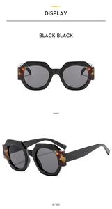 Polygon oversized sunglasses in black frame with tortoiseshell temple detail and gray lens