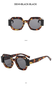 Front and side views of polygon demi frames with black lenses and vintage geometric design