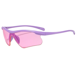 Silver outdoor sports sunglasses with purple matte frame and pink shield lenses for running
