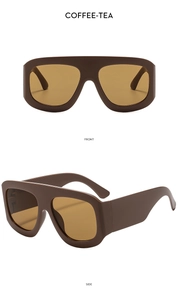 Vorder- und Seitenansicht der übergroßen quadratischen Sonnenbrille in Kaffeebraun