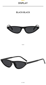 Front and 45-degree side views of trendy black cat-eye sunglasses with silver metal accents