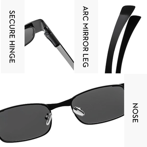 Detail view of square Y2K sunglasses with secure metal hinges and arc mirror legs