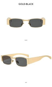 Y2K square metal sunglasses in gold-black featuring front and side view perspective