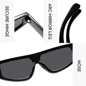 Détails des charnières sécurisées, des branches arquées et des plaquettes de ces lunettes