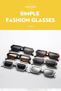 Collection of square frame sunglasses showing multiple color options and geometric design