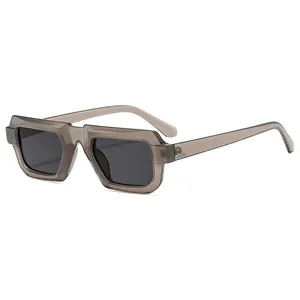 Square minimalist sunglasses with transparent grey frame and dark lenses for men