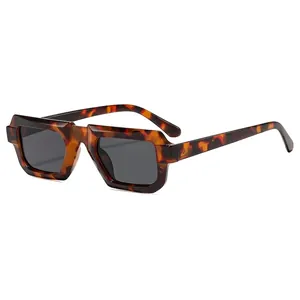 Retro leopard print sunglasses with thick square frames and dark tinted UV lenses