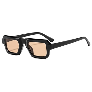 Square fashion sunglasses with thick black frame and light brown lenses for men and women