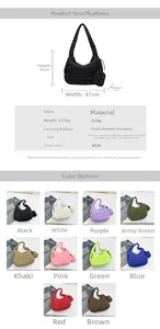 Detailed size specifications and color options for large quilted cloud shoulder bag