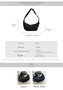 Tableau des tailles et dimensions détaillées pour le sac à bandoulière en toile