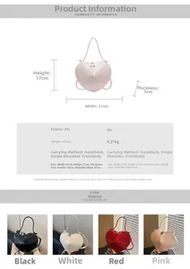 Detailed size specifications for heart-shaped PU leather crossbody bag with strap info