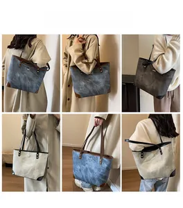 Collage che mostra varie grandi borse tote testurizzate indossate da una modella