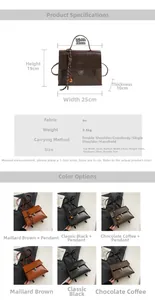 Detaillierte Größentabelle für Vintage-PU-Rucksack mit genauen Taschenmaßen