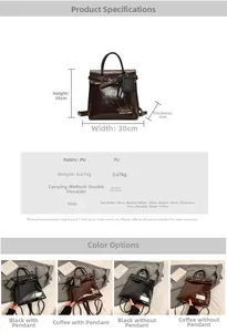 Guide des tailles et spécifications du sac à dos en cuir PU avec dimensions et coloris inclus