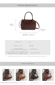 Tableau des tailles détaillé et spécifications du sac en cuir PU avec options de couleur