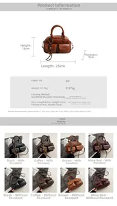 Detailed size chart for retro PU leather handbag showing 25x15x9 cm dimensions