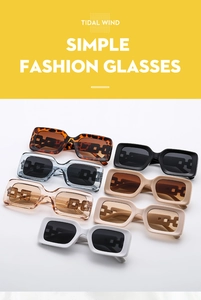 Detail view of square sunglasses with unique geometric hollow chain design temples
