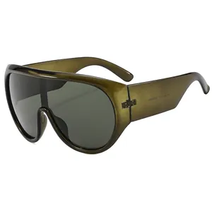 Occhiali da sole sportivi oversize verde oliva con lenti grigie scure a maschera