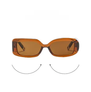 Detailaufnahme der retro bernsteinfarbenen Sonnenbrille mit quadratischem Rahmen und braunem Glas