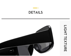 Nahaufnahme der breiten Bügel und leichten Textur schwarzer Minimalist-Sonnenbrille