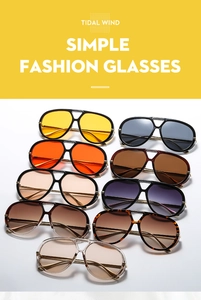 Close-up of nine assorted colors of retro aviator sunglasses with metal double bridge