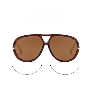 Detail of tortoise shell aviator sunglasses with brown lenses and double bridge frame