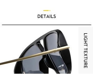 Detailed close-up of premium black frame sunglasses with golden metal hinges and light texture