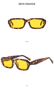Quadratische Sonnenbrille in Demi-Orange mit Tortoise-Rahmen und gelben Gläsern