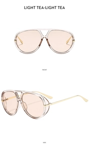Front and side views of tea-colored aviator sunglasses with gold metal temples