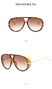 Front and side views of demi tortoiseshell pilot sunglasses with tea gradient lenses