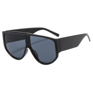 Modische Oversized-Sonnenbrille mit einteiligem Glas und dickem schwarzem Rahmen im Retro-Stil