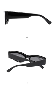Seiten- und Rückansicht der trendigen schwarzen Sonnenbrille mit dunklen Gläsern