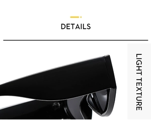Detail view of smooth black cat-eye sunglasses featuring light texture hinges and frame