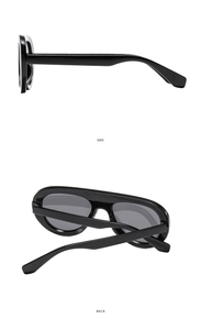 Détails des lunettes de soleil noires à monture épaisse vue de côté et de l'arrière