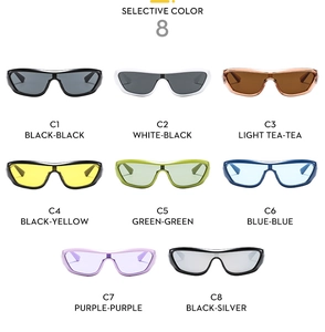 Matrix showing eight color variants of Y2K futuristic outdoor cycling sunglasses