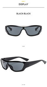 Front and 45-degree side view of black Y2K wraparound sports cycling sunglasses