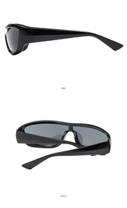 Detailed side and back view of Y2K sporty black sunglasses with streamlined frames