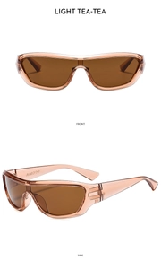 Front and side views of light tea wraparound Y2K cycling sunglasses model JH18222