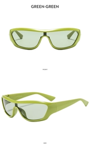 Front and side view of Y2K avocado green wrap-around sports cycling sunglasses JH18222