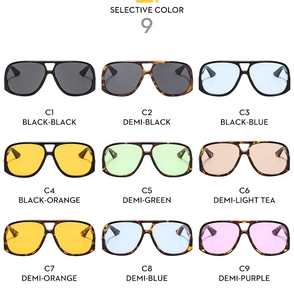 Matrix display of aviator sunglasses in nine assorted frame and lens color variations