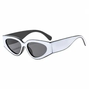Fashion cat eye sunglasses with thick silver frames and dark lenses for women