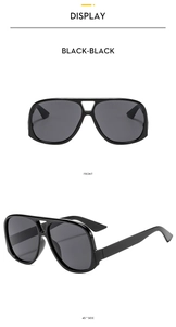Front and side view of black oversized pilot sunglasses with sleek double bridge design