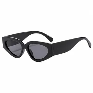 Fashionable black chunky frame cat-eye sunglasses with dark grey lenses for women
