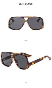 Front and side view of demi-black aviator sunglasses with retro tortoiseshell texture